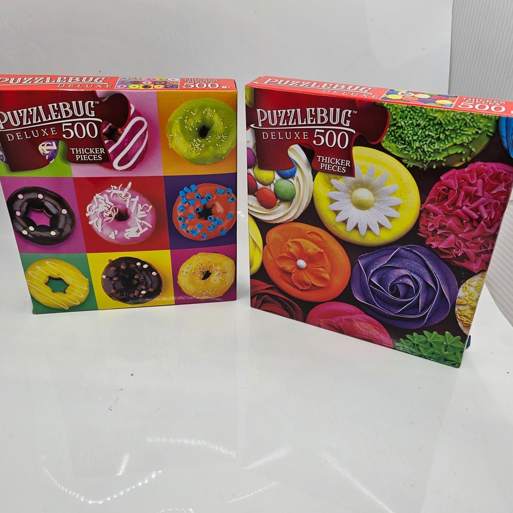 PuzzleBug Deluxe 500 Piece Jigsaw Puzzle Lot 2 Cra-Z-Art Donuts Rainbow Cupcakes